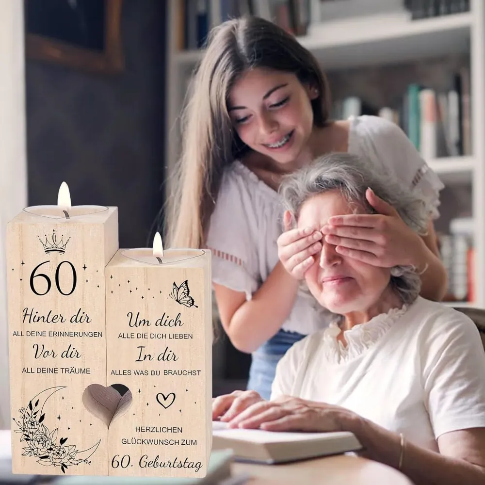 Herzförmiger Kerzenhalter 60. Geburtstag Deko Geschenk für