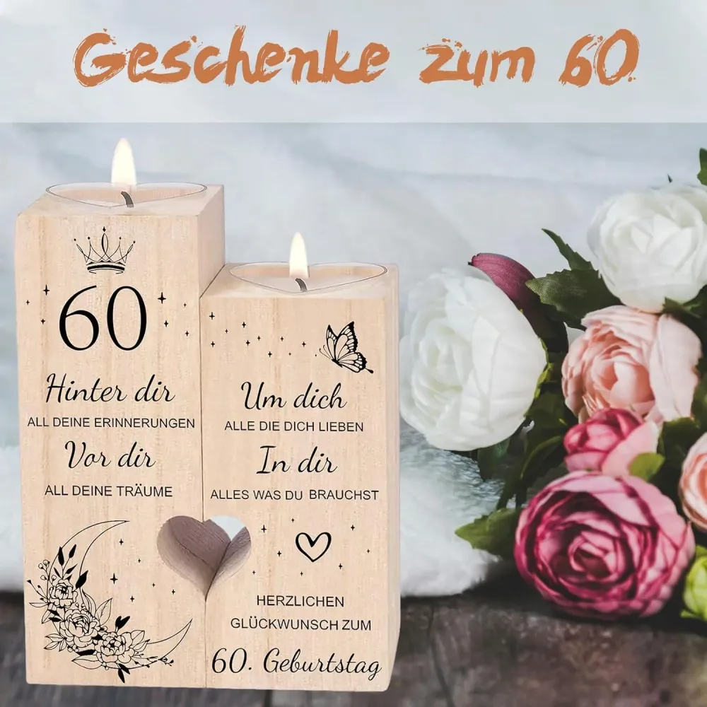 Herzförmiger Kerzenhalter 60. Geburtstag Deko Geschenk für