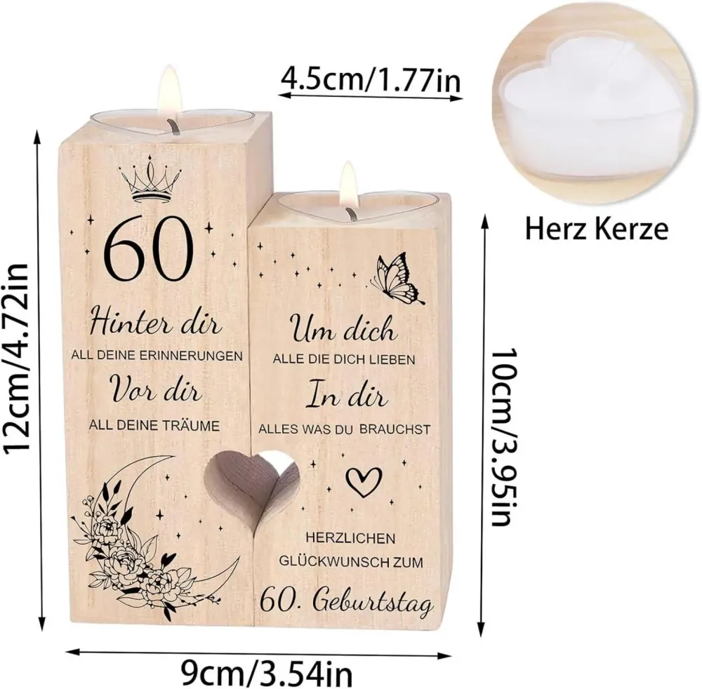Herzförmiger Kerzenhalter 60. Geburtstag Deko Geschenk für