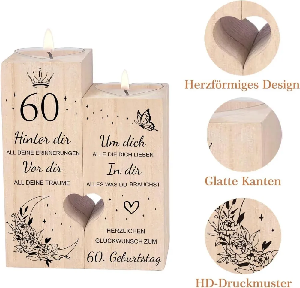 Herzförmiger Kerzenhalter 60. Geburtstag Deko Geschenk für