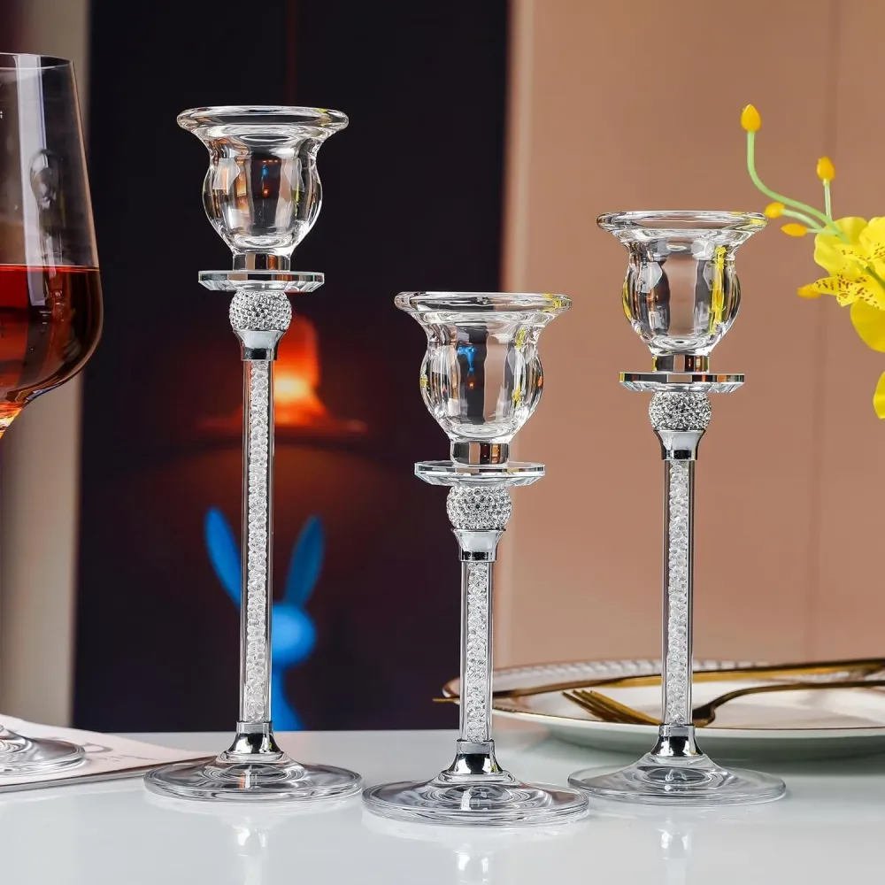 Hochwertiger Glas-Kerzenständer Kristallglas 3er Set