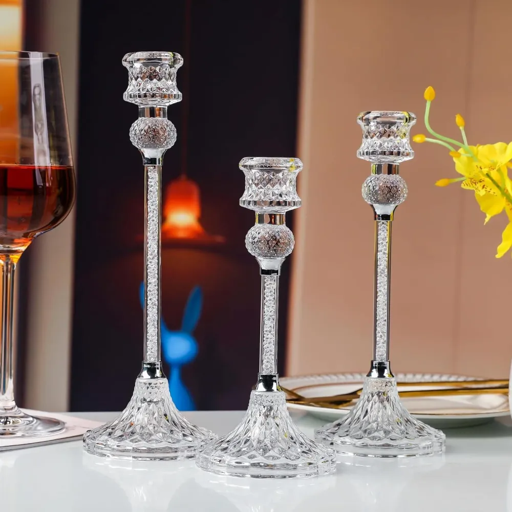 Hochwertiger Glas-Kerzenständer Kristallglas 3er Set