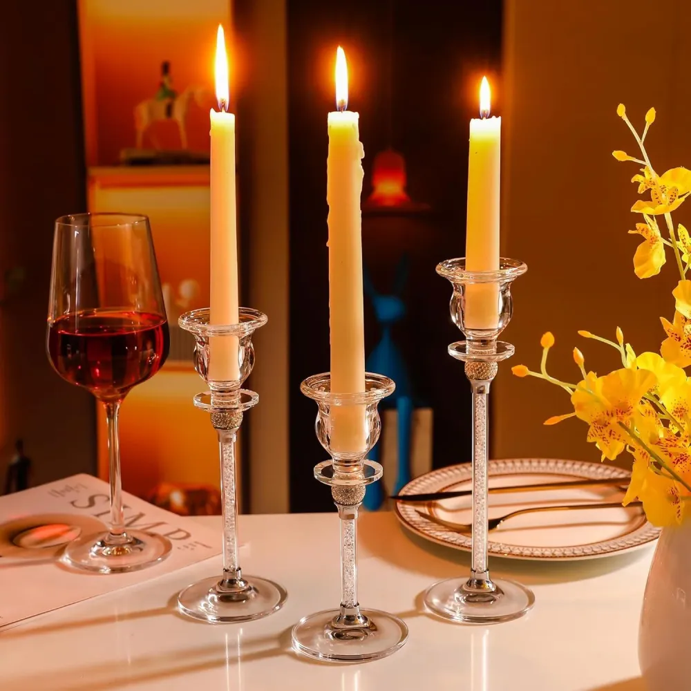 Hochwertiger Glas-Kerzenständer Kristallglas 3er Set