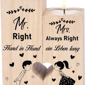 Hochzeitsgeschenk Kerzenständer Mr. und Mrs. Holz