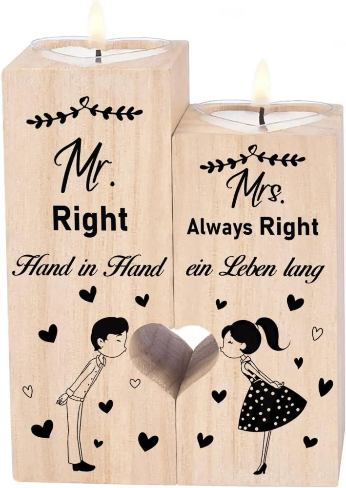 Hochzeitsgeschenk Kerzenständer Mr. und Mrs. Holz