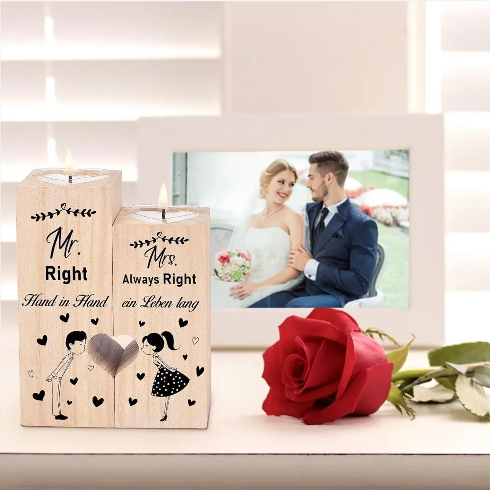 Hochzeitsgeschenk Kerzenständer Mr. und Mrs. Holz