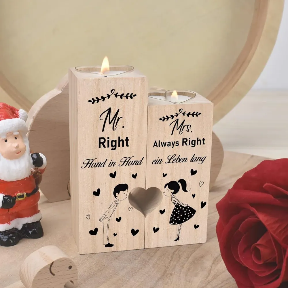 Hochzeitsgeschenk Kerzenständer Mr. und Mrs. Holz
