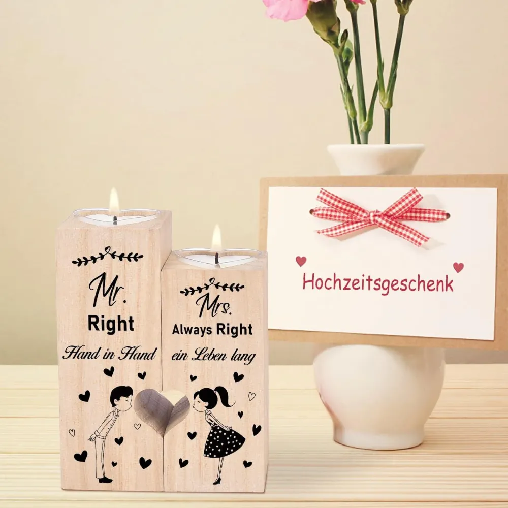 Hochzeitsgeschenk Kerzenständer Mr. und Mrs. Holz