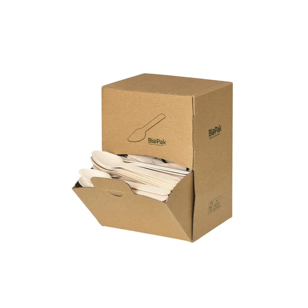 Holz Kaffeelöffel 110 mm, Spenderbox Natural gewachst 110 | Packung (400 Stück)