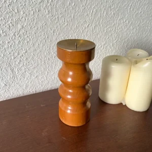 Holz Messing Kerzenständer Kerzenhalter Braun Vintage MCM Mid-Century Modern Skandinavisch