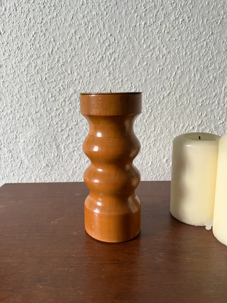 Holz Messing Kerzenständer Kerzenhalter Braun Vintage MCM Mid-Century Modern Skandinavisch
