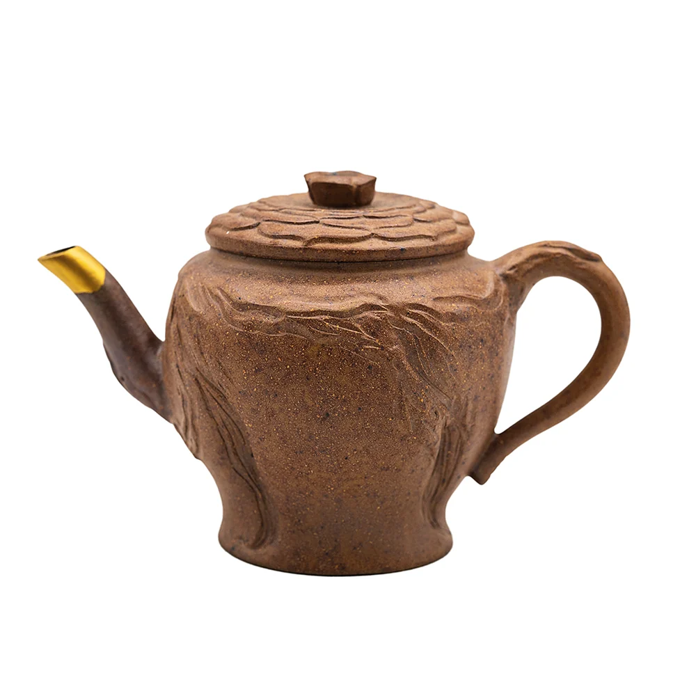 Holzgefeuerter Yixing-Teekessel mit Lotusdeckel und goldener Kintsugi # 95078, 145 ml