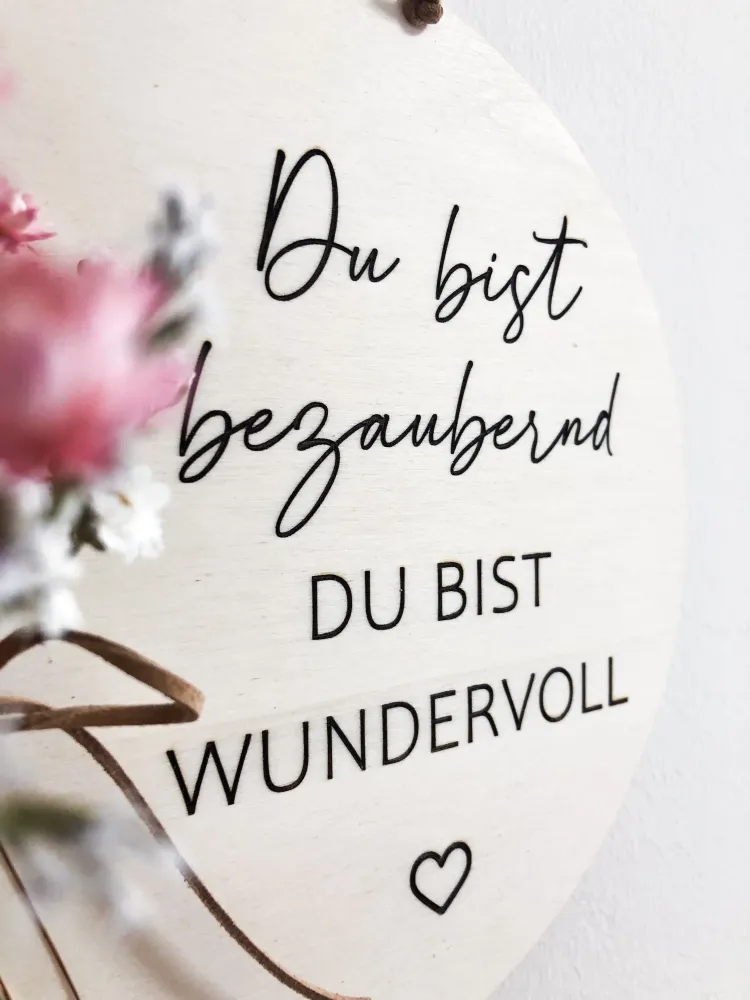 Holzschild Geschenk Du bist bezaubernd du bist wundervoll mit Trockenblumenstrauß