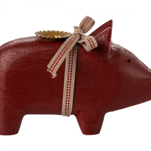 Holzschwein I Kerzenständer I klein rot
