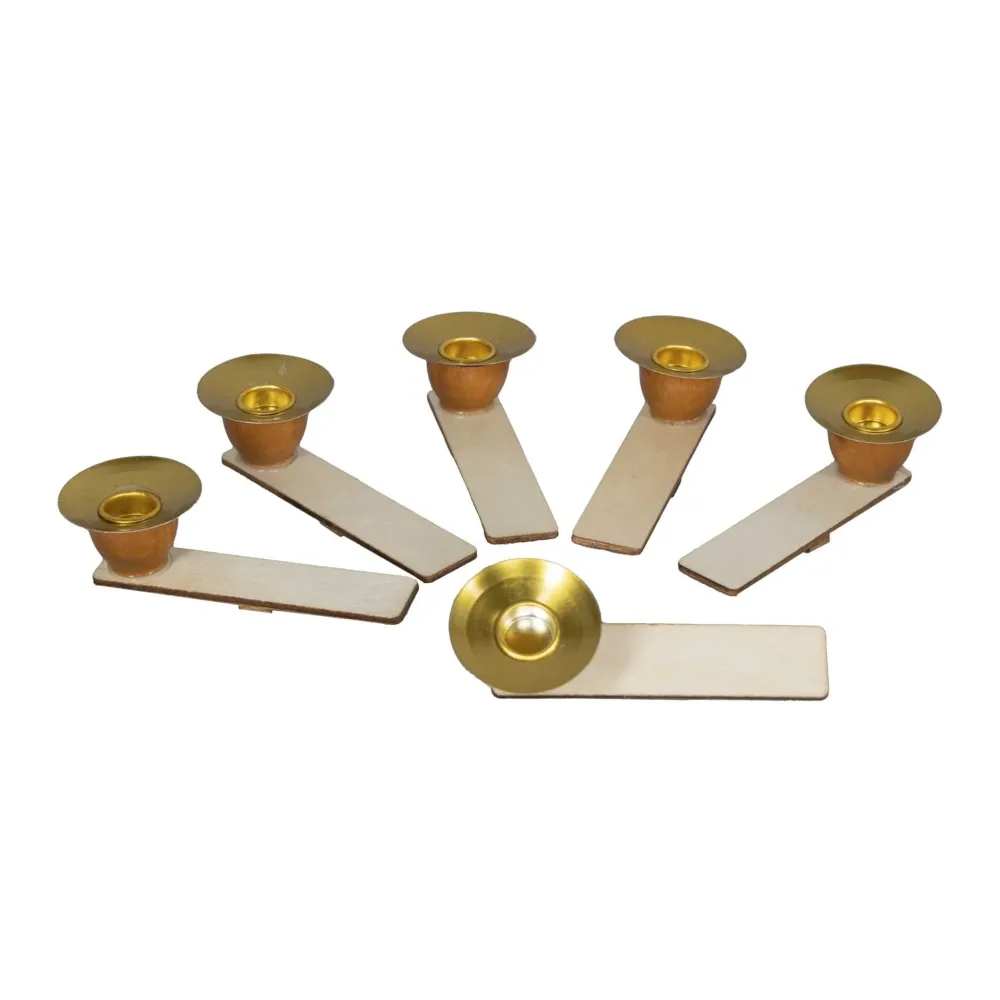 Holztüllen mit Metalleinsatz für 14 mm Pyramidenkerzen, 6er Set, natur
