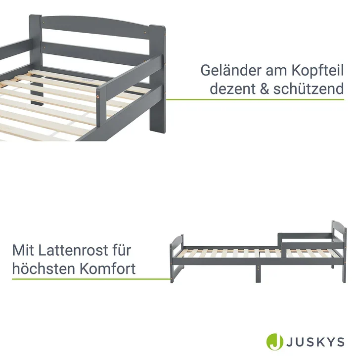 Jugendbett 90 x 200 cm Holzbett Arona mit Lattenrost Grau
