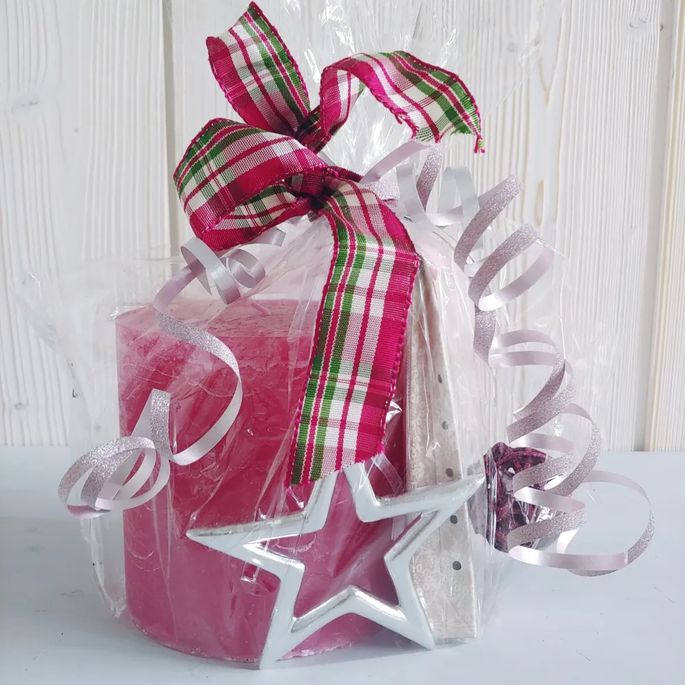 Kerzengeschenk Stumpenkerze pink mit Stern