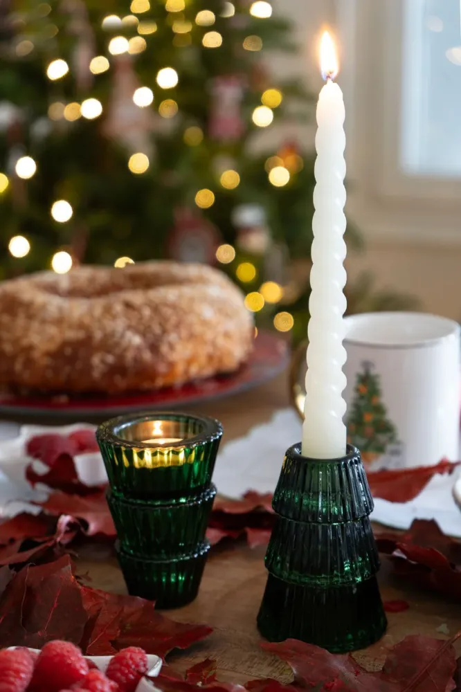Kerzenhalter aus Glas im grünen Baum-Design