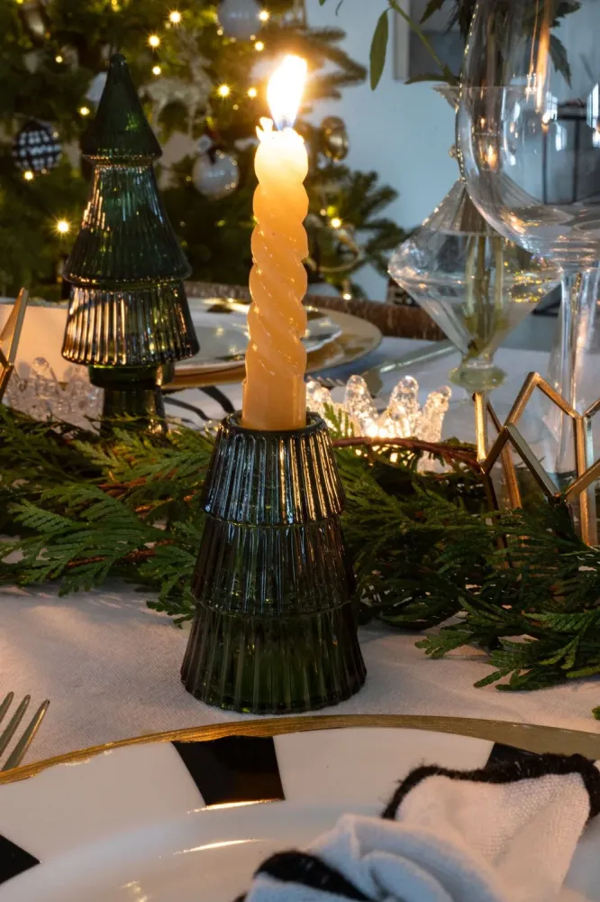 Kerzenhalter aus Glas im grünen Baum-Design
