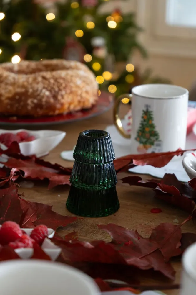 Kerzenhalter aus Glas im grünen Baum-Design