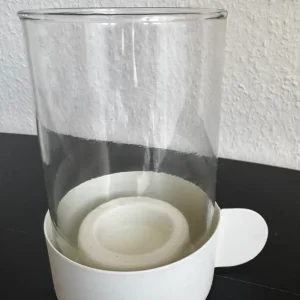 Kerzenhalter aus Glas & Metall vintage Charme Cremeweiß von Exner