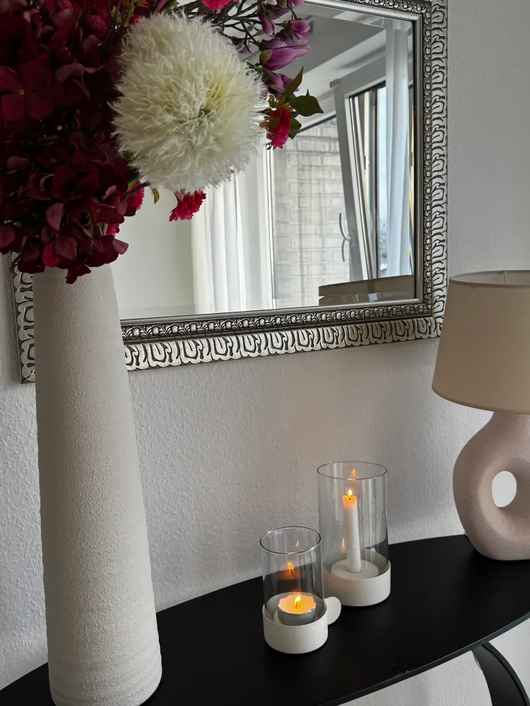 Kerzenhalter aus Glas & Metall vintage Charme Cremeweiß von Exner