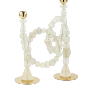 Kerzenhalter BEADS weiß mit goldenen Elementen