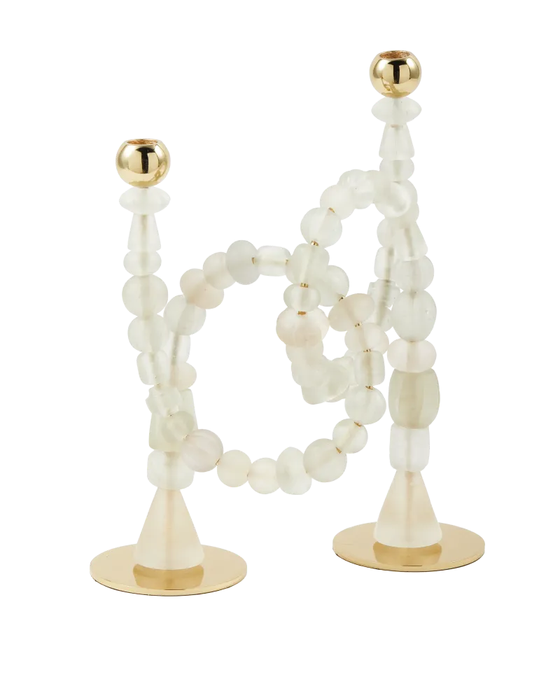 Kerzenhalter BEADS weiß mit goldenen Elementen