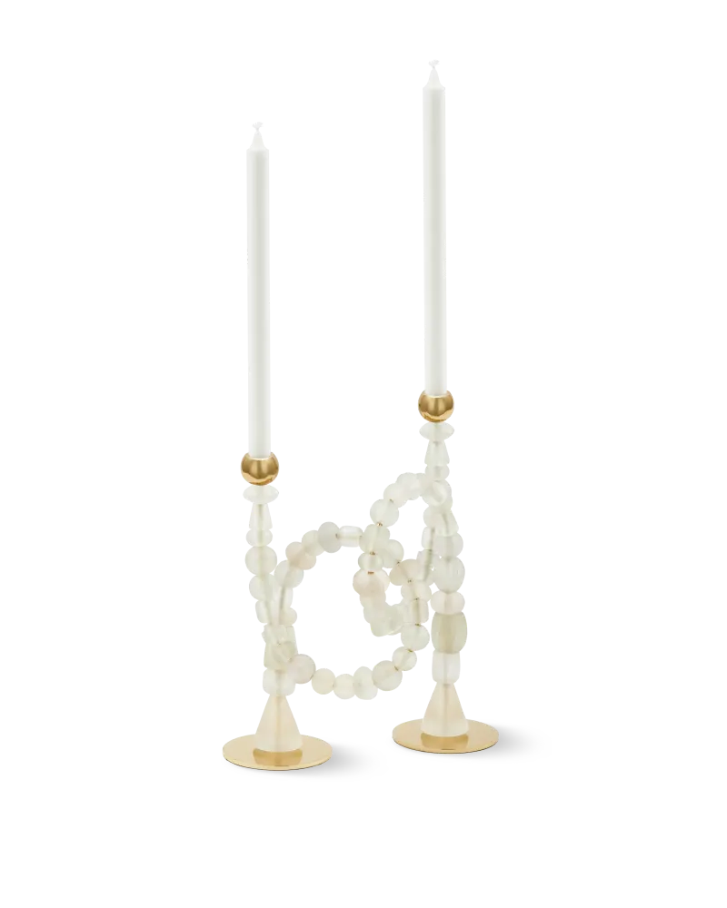 Kerzenhalter BEADS weiß mit goldenen Elementen