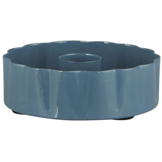 Kerzenhalter, Blume, wellige Kante, dunkel blau, für Stabkerzen