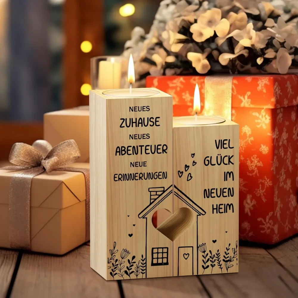 Kerzenhalter Einzugsgeschenk Wohnung Teelichthalter Holz