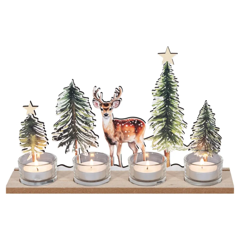 Kerzenhalter "Hirsch im Wald" für 4 Teelichte, 19 cm
