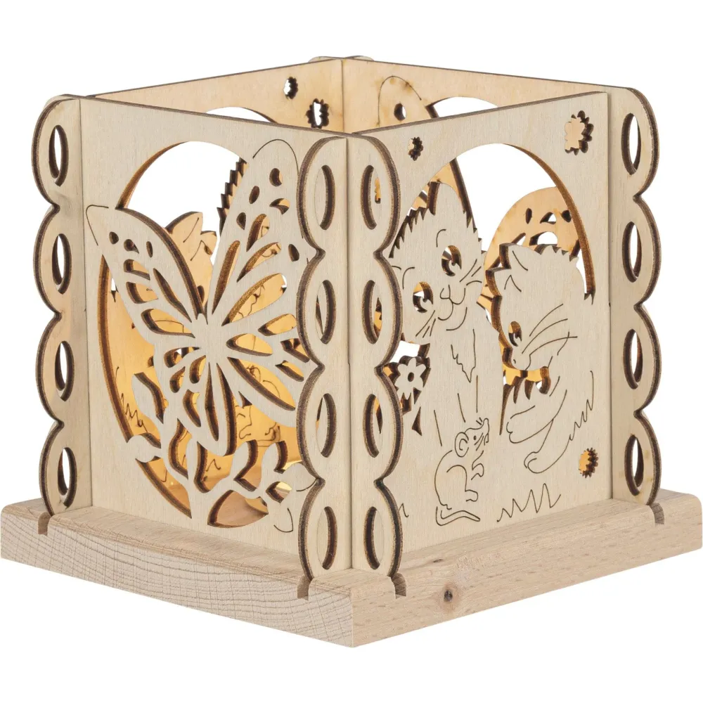 Kerzenhalter "Katzenfreund" für 1 Teelicht, natur, 12 cm