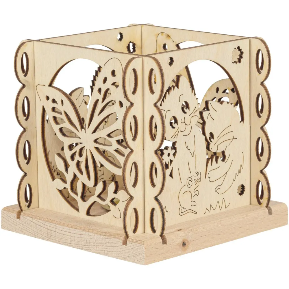 Kerzenhalter "Katzenfreund" für 1 Teelicht, natur, 12 cm