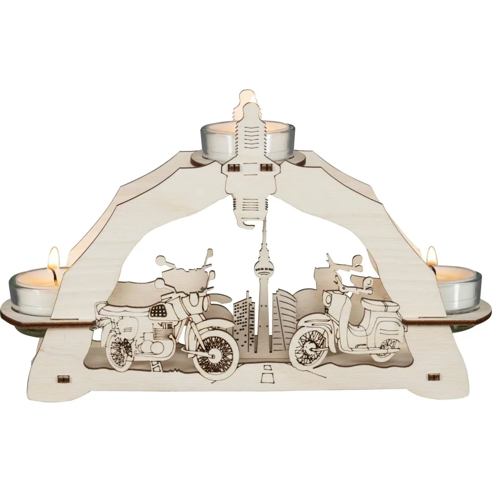 Kerzenhalter "Moped" für 3 Teelichte, natur, 23 cm