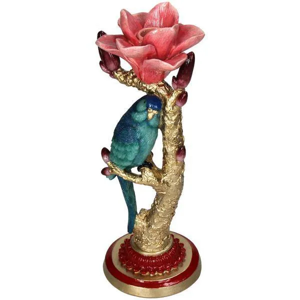Kerzenständer aus Kunststein – Vogel & Blume – Kerzenhalter Polyresin – 27 cm – Dekorativer Kerzenständer mit blauem Vogel...