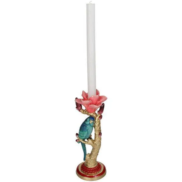 Kerzenständer aus Kunststein – Vogel & Blume – Kerzenhalter Polyresin – 27 cm – Dekorativer Kerzenständer mit blauem Vogel...
