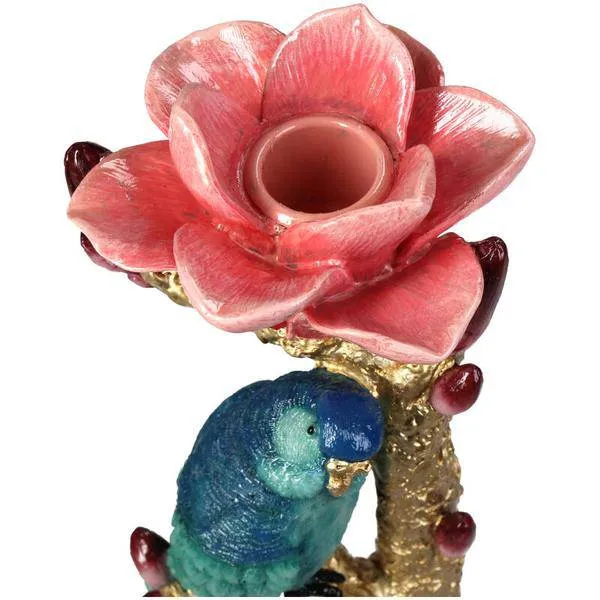 Kerzenständer aus Kunststein – Vogel & Blume – Kerzenhalter Polyresin – 27 cm – Dekorativer Kerzenständer mit blauem Vogel...