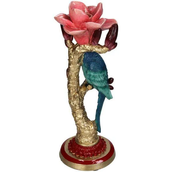 Kerzenständer aus Kunststein – Vogel & Blume – Kerzenhalter Polyresin – 27 cm – Dekorativer Kerzenständer mit blauem Vogel...