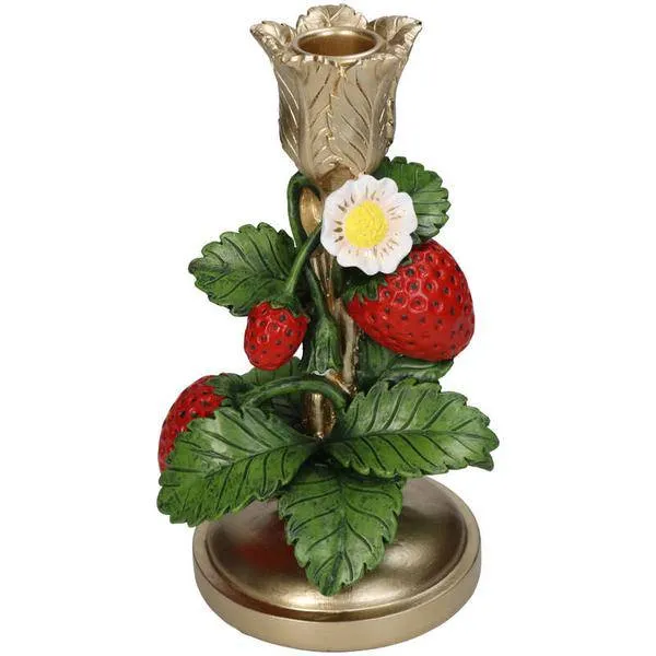 Kerzenständer - Erdbeergold – 20 cm – Verspielter Kerzenhalter mit Erdbeer-Motiv – Rot-Gold – Für Stabkerzen – Wohnaccesso...