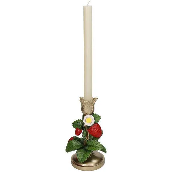 Kerzenständer - Erdbeergold – 20 cm – Verspielter Kerzenhalter mit Erdbeer-Motiv – Rot-Gold – Für Stabkerzen – Wohnaccesso...