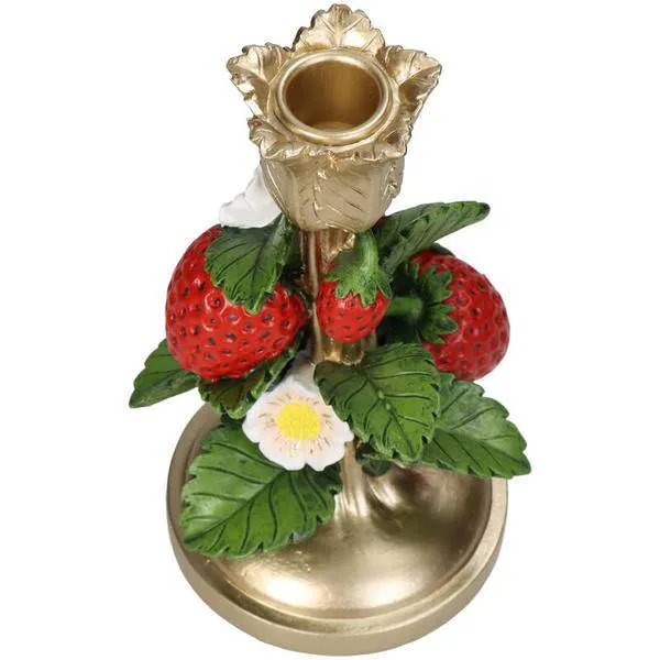 Kerzenständer - Erdbeergold – 20 cm – Verspielter Kerzenhalter mit Erdbeer-Motiv – Rot-Gold – Für Stabkerzen – Wohnaccesso...