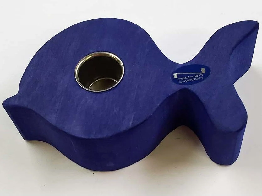 Kerzenständer Fisch blau Holz