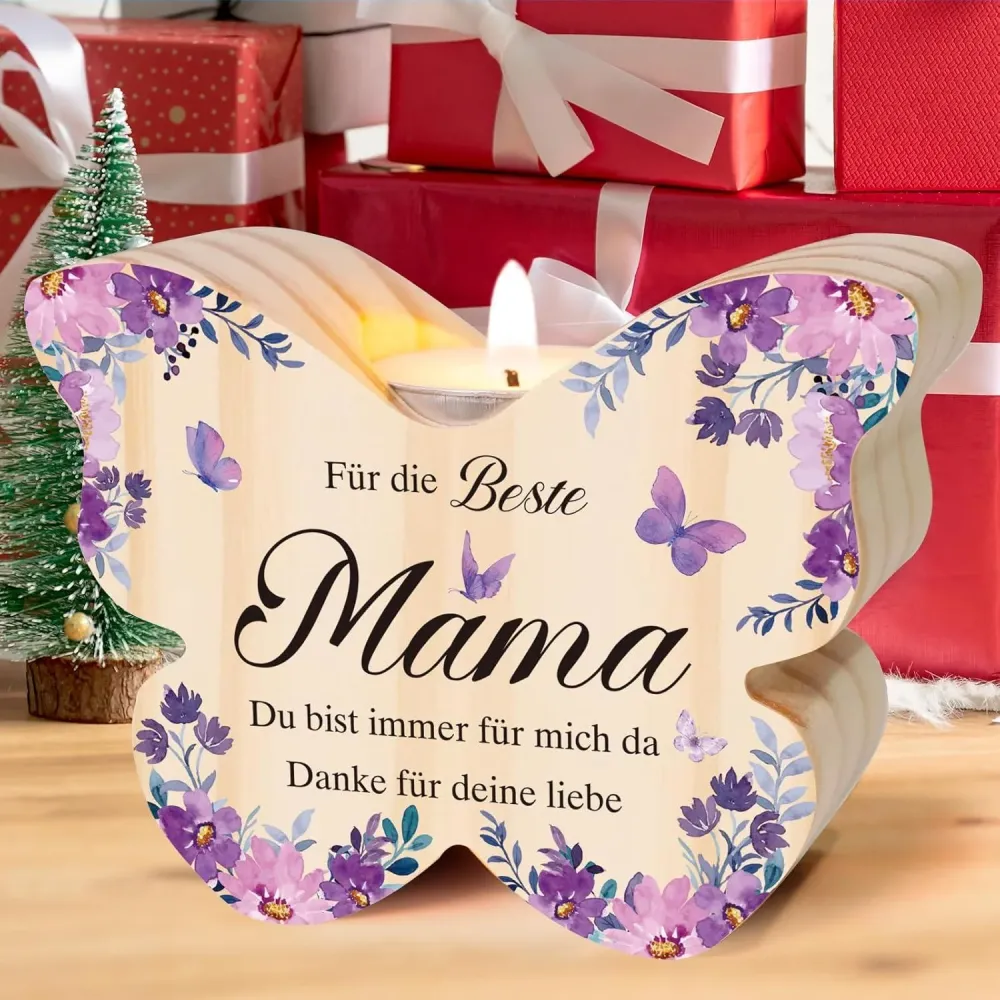Kerzenständer Holz Schmetterling Mama Geschenk