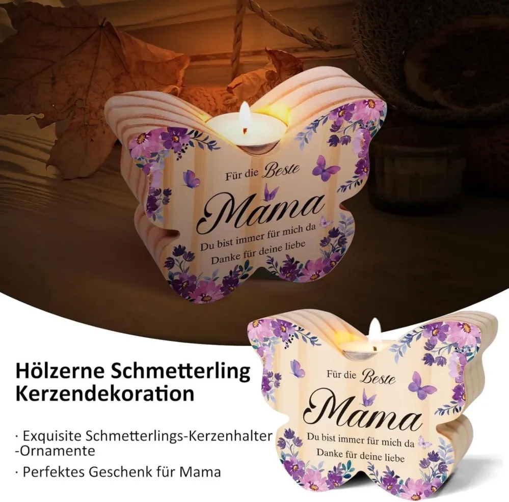 Kerzenständer Holz Schmetterling Mama Geschenk