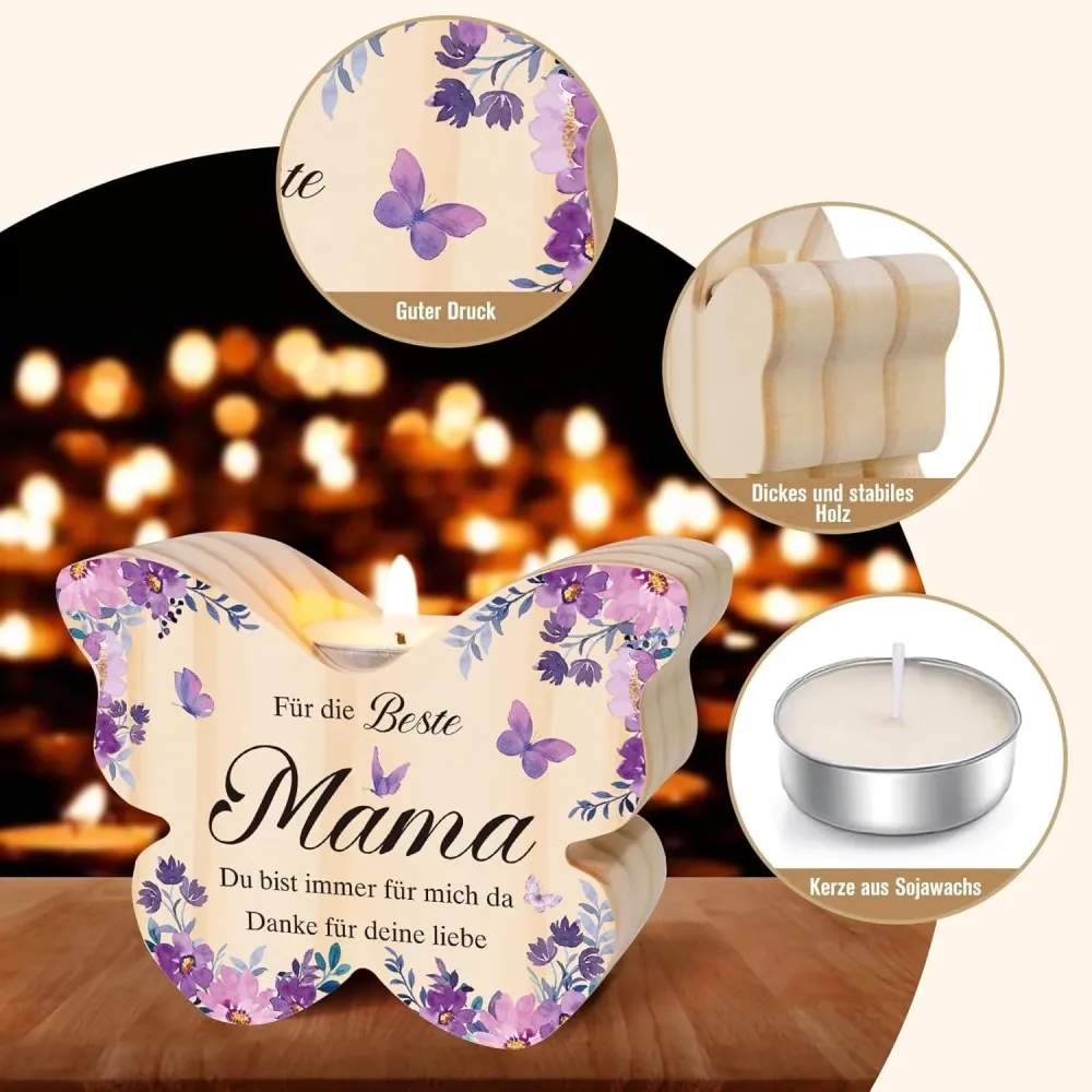 Kerzenständer Holz Schmetterling Mama Geschenk