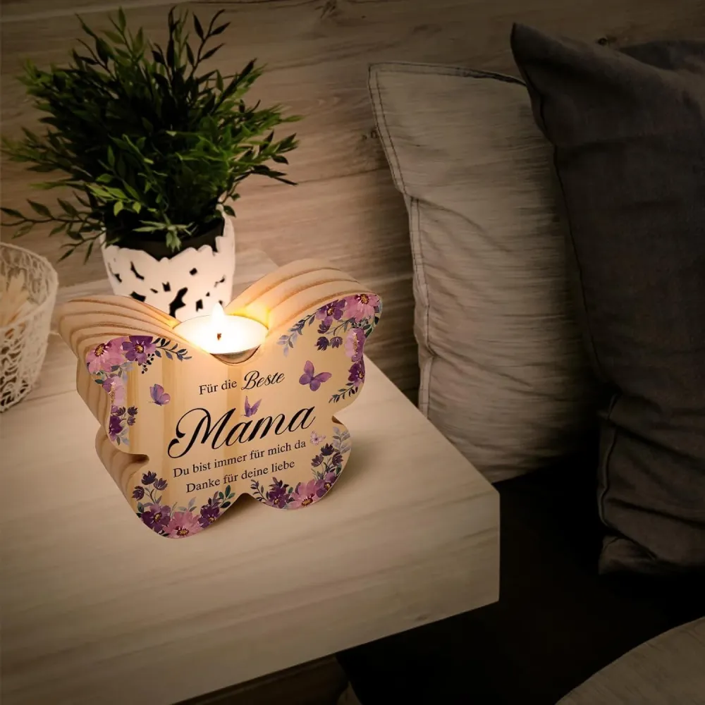 Kerzenständer Holz Schmetterling Mama Geschenk