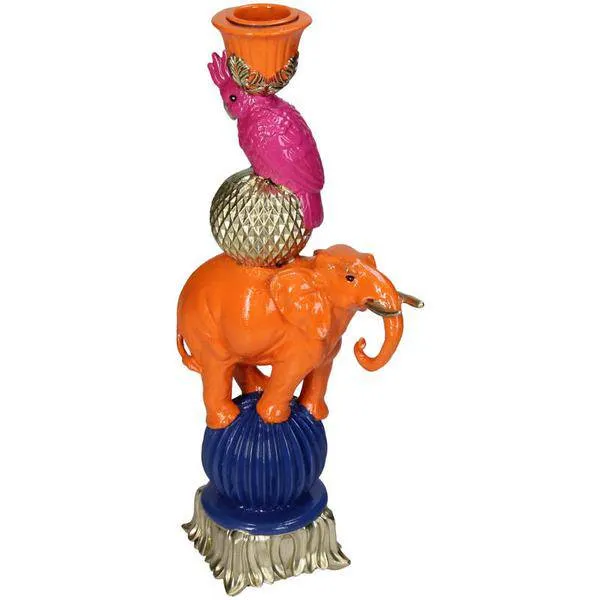Kerzenständer „Orange Elefant“ – 26 cm – Deko-Kerzenhalter aus Polyresin – Tierfigur – Für Stabkerzen – Wohnaccessoire & G...