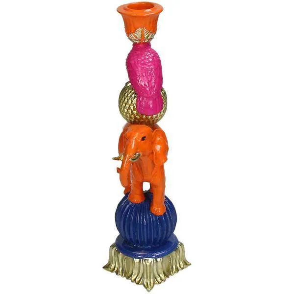 Kerzenständer „Orange Elefant“ – 26 cm – Deko-Kerzenhalter aus Polyresin – Tierfigur – Für Stabkerzen – Wohnaccessoire & G...