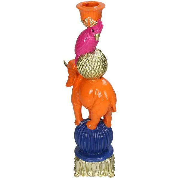 Kerzenständer „Orange Elefant“ – 26 cm – Deko-Kerzenhalter aus Polyresin – Tierfigur – Für Stabkerzen – Wohnaccessoire & G...